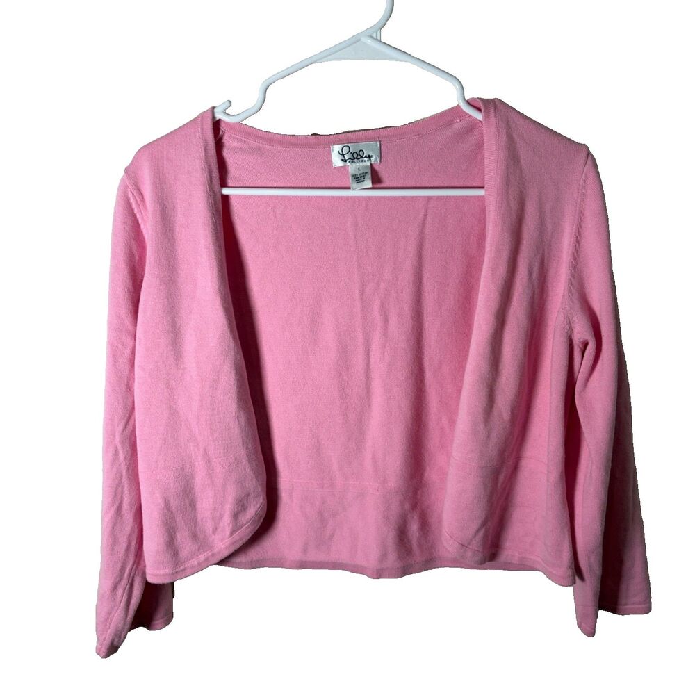 Lilly Pulitzer Sweater Women's Large Cotton Shrug Cropped Pink Open Casual